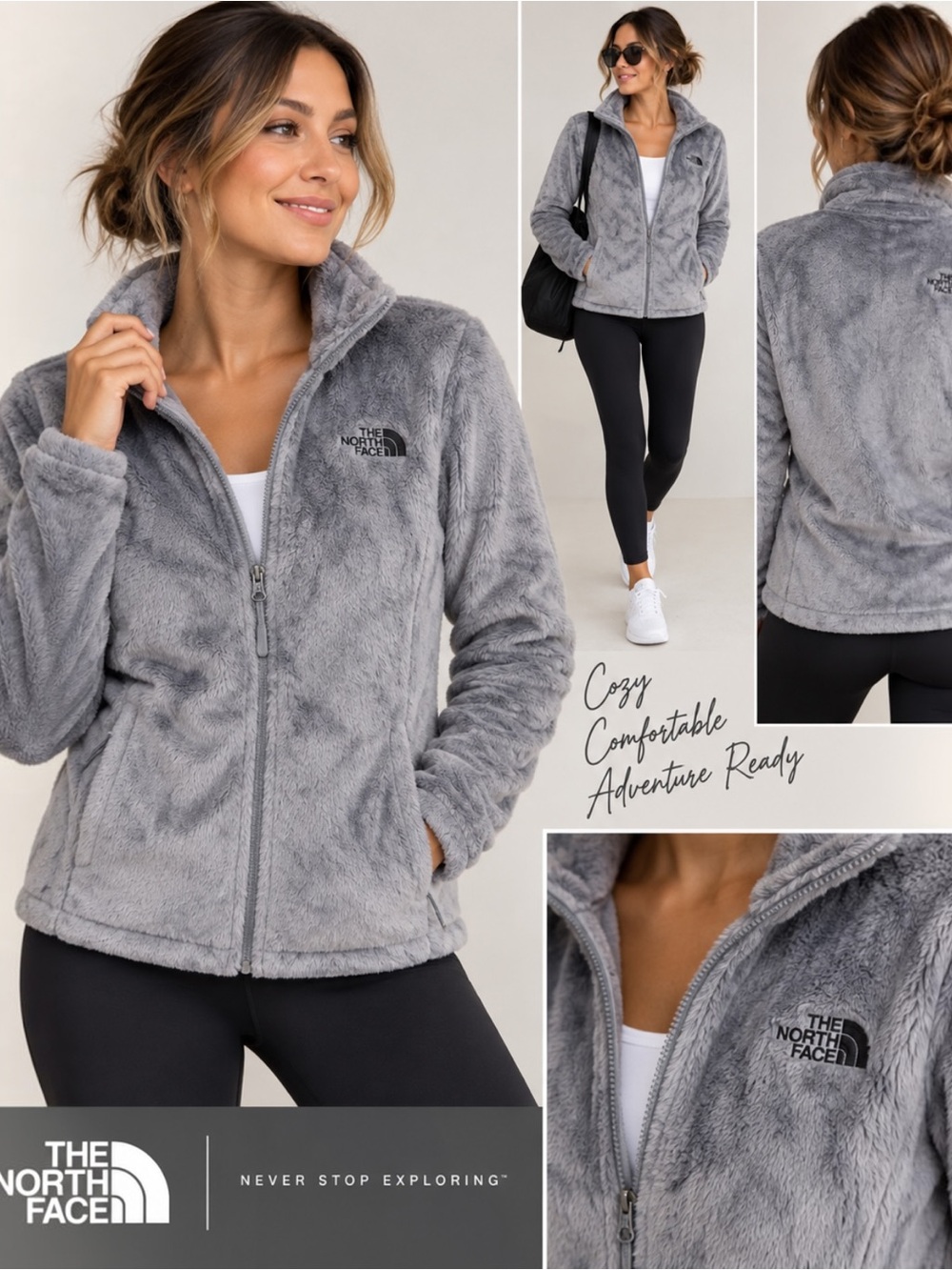 The North Face Osito Fleece Jacket Women XS Gray Plush Full Zip Zip Pockets